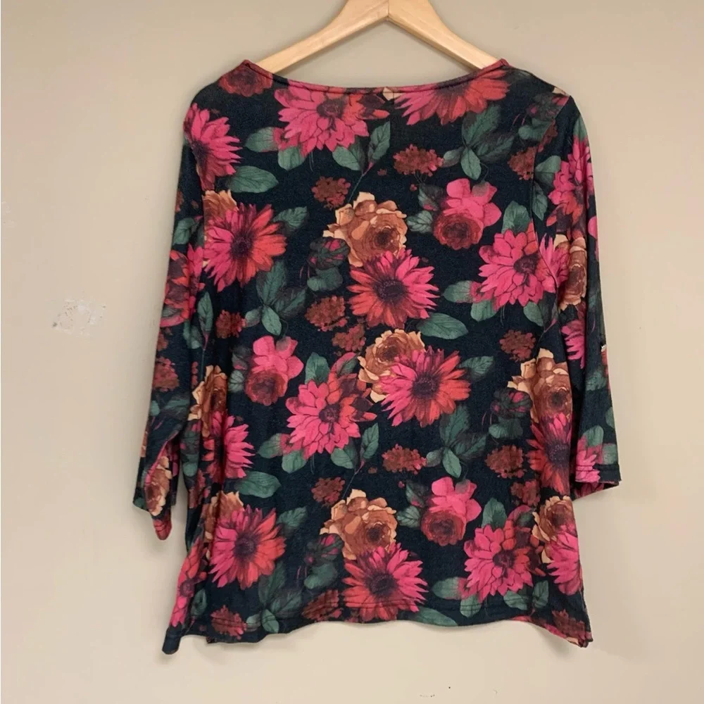🆕 Floral Pattern Blouse Women’s 1X Loose Flowy Shirt Gems by Emily Daniels - Picture 3 of 11